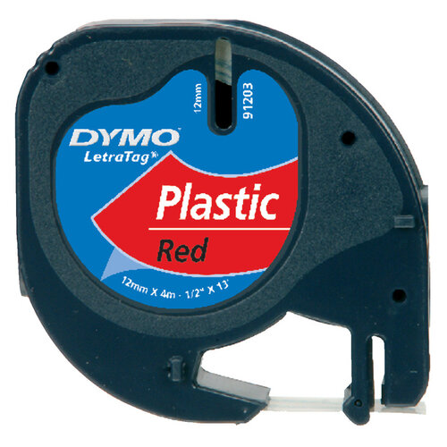 Dymo Ruban Dymo Letratag 91203 plastique 12mm noir sur rouge