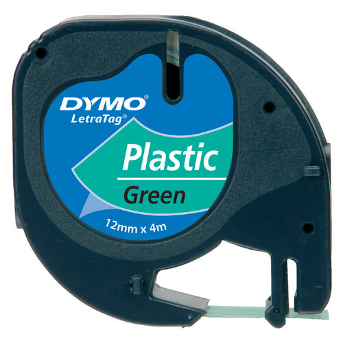 Dymo Labeltape Dymo Letratag 91204 plastic 12mm zwart op groen