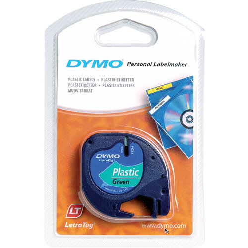 Dymo Labeltape Dymo Letratag 91204 plastic 12mm zwart op groen