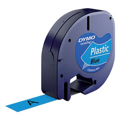 Ruban Dymo Letratag 91205 plastique 12mm noir sur bleu