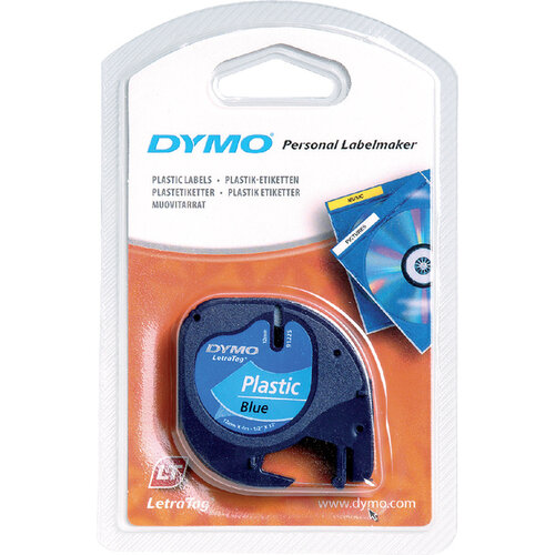 Dymo Labeltape Dymo Letratag 91205 plasticl12mm zwart op blauw