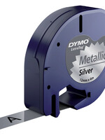 Dymo Labeltape Dymo Letratag 91208 metallic 12mm zwart op zilver