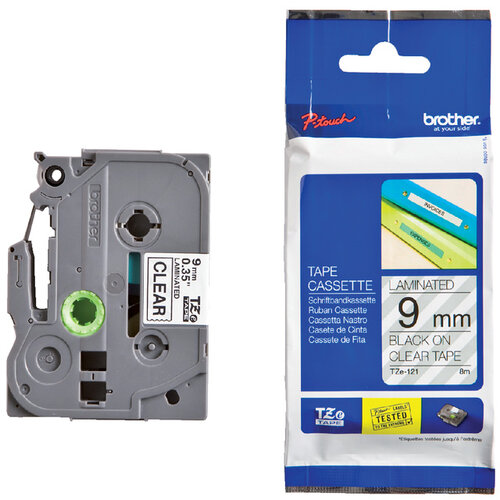 Brother Labeltape Brother P-touch TZE-121 9mm zwart op transparant