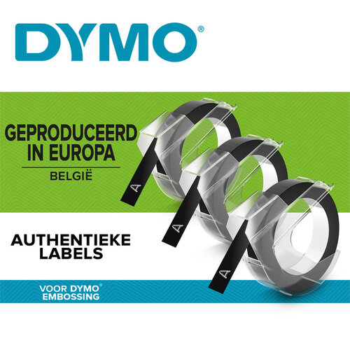 Dymo Labeltape Dymo rol 9mmx3M glossy vinyl prof zwart