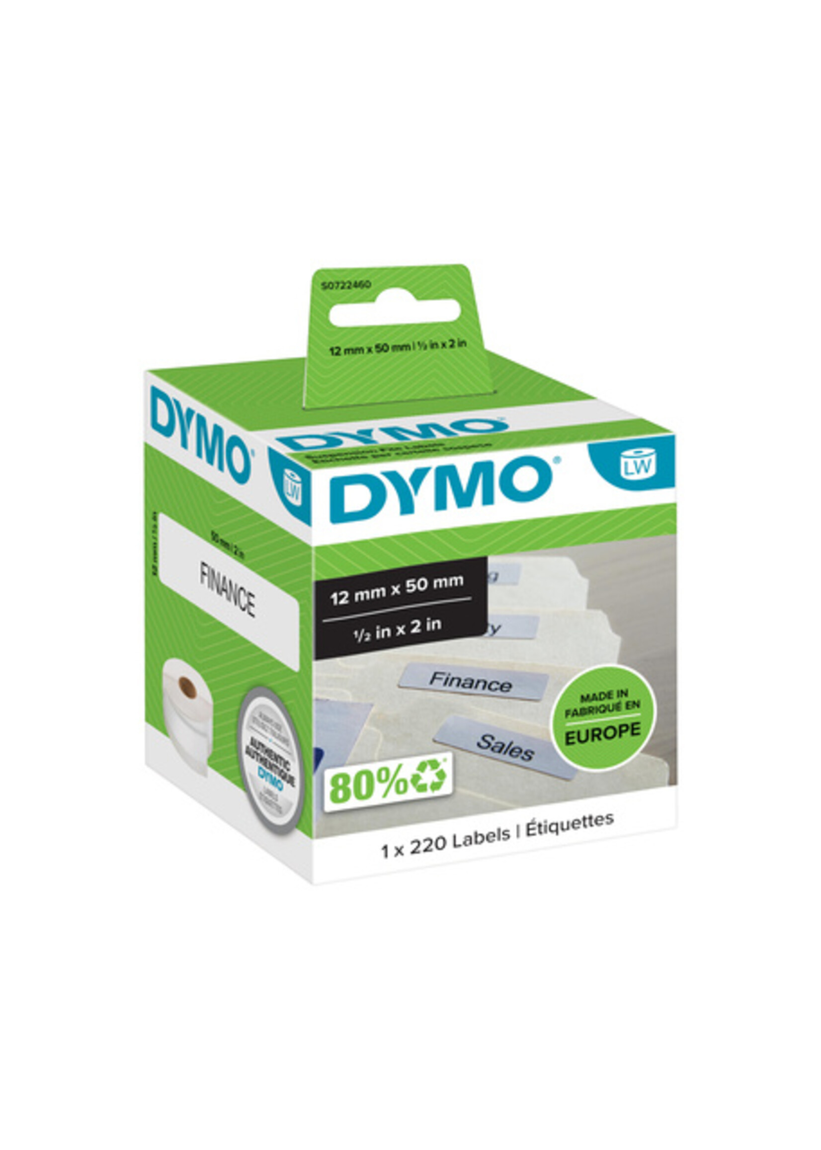 Dymo Etiquette Dymo 99017 LW 12x50mm cavalier dossier susp 220pcs