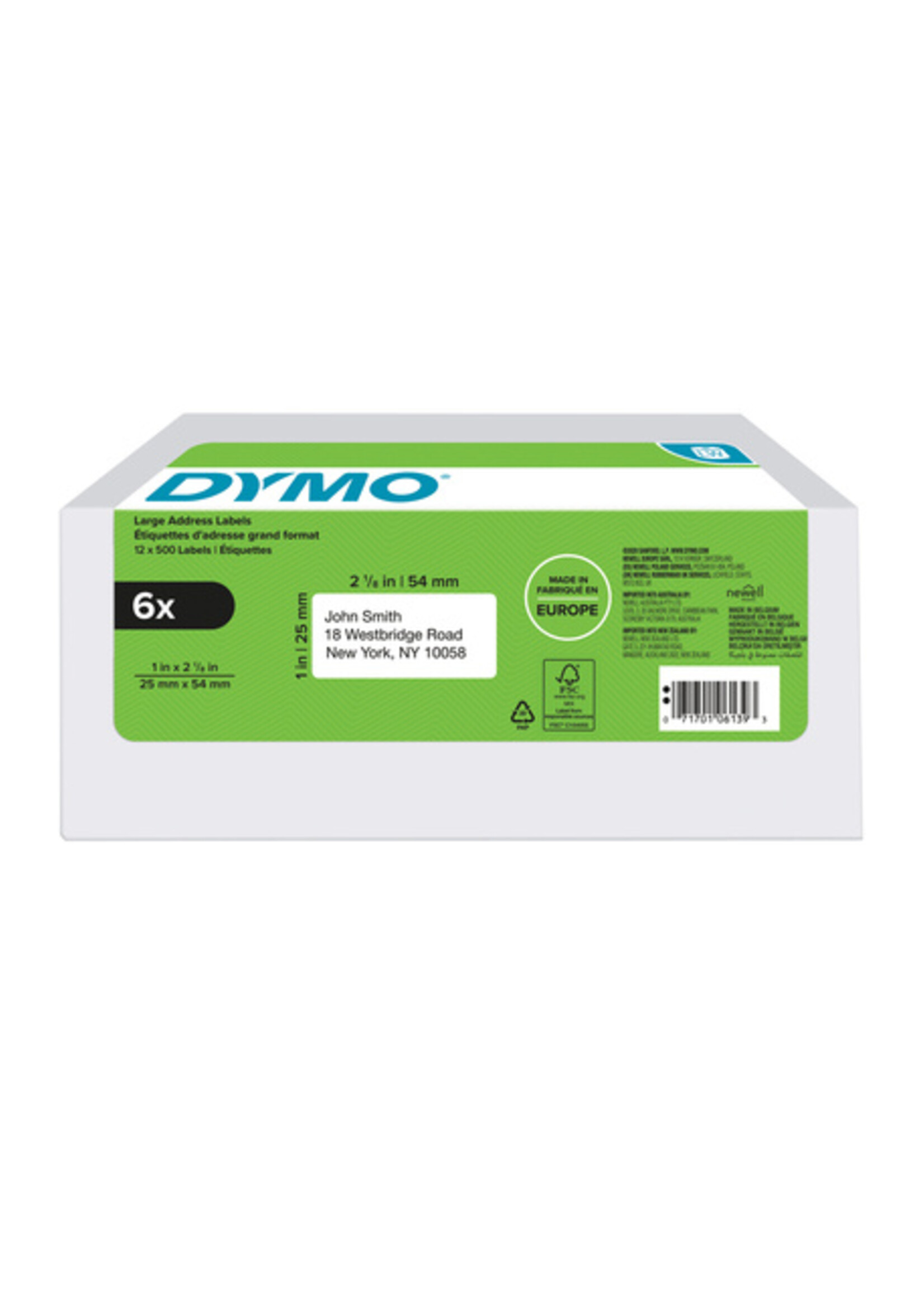 Dymo Etiquette Dymo 2177564 LabelWriter adresse 25x54mm blanc 6x 1000 pièces