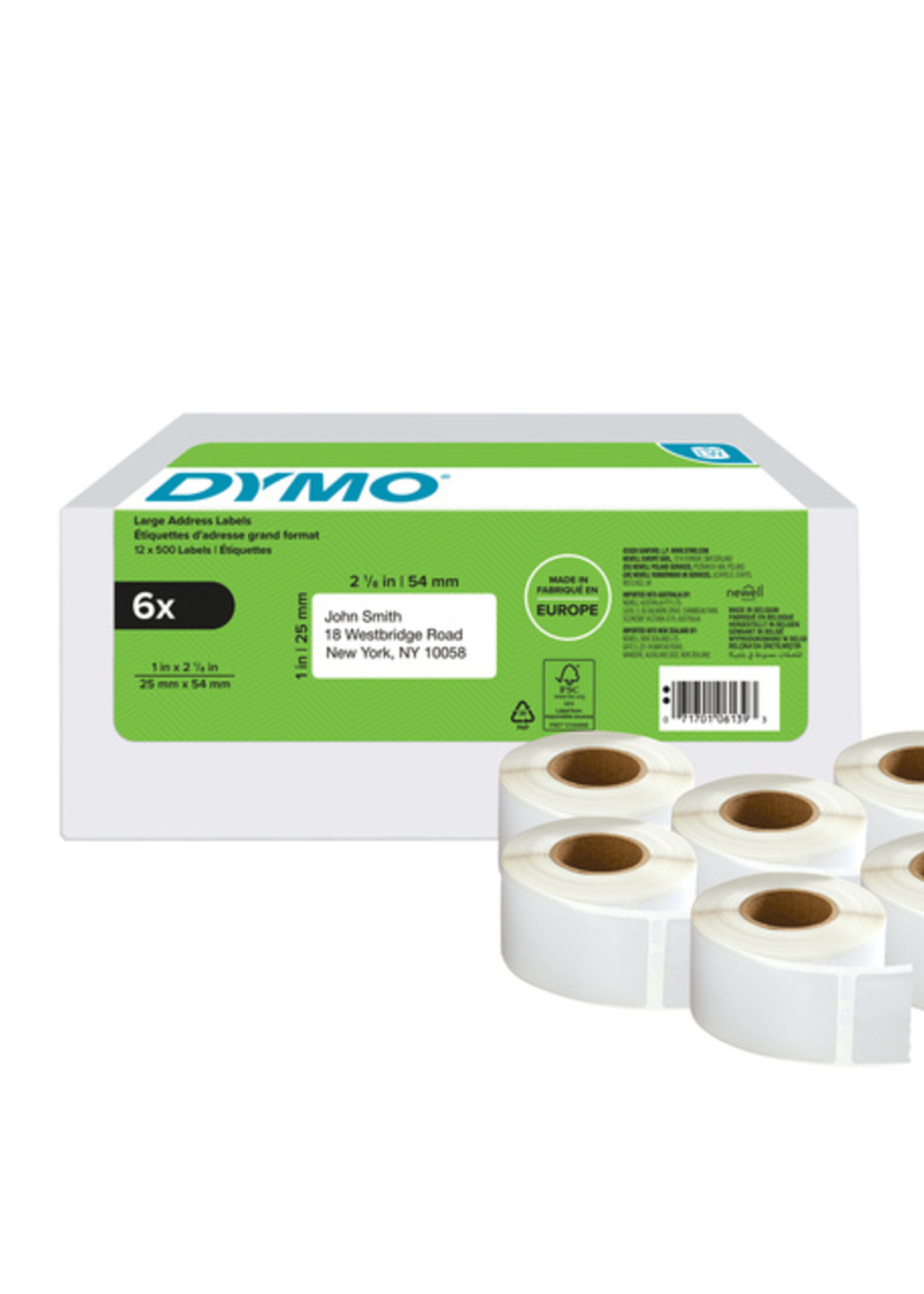 Dymo Etiket Dymo 2177564 labelwriter 25mmx54mm adres wit 6x1000stuks