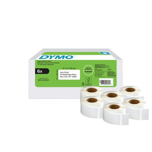 Dymo Etiket Dymo 2177564 labelwriter 25mmx54mm adres wit 6x1000stuks