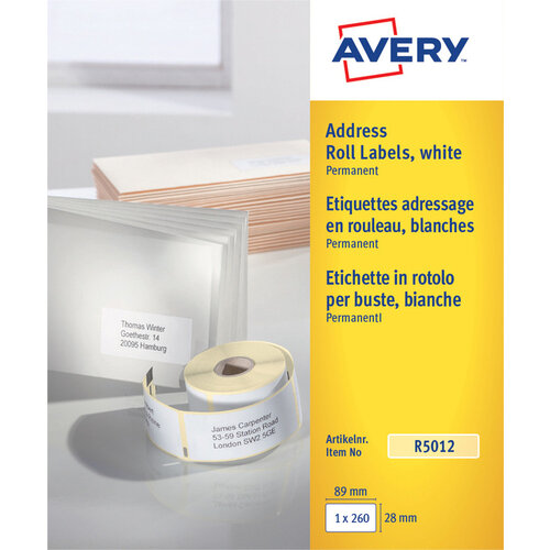 Avery Etiket Avery R5012 thermisch 89x28mm wit 260stuks