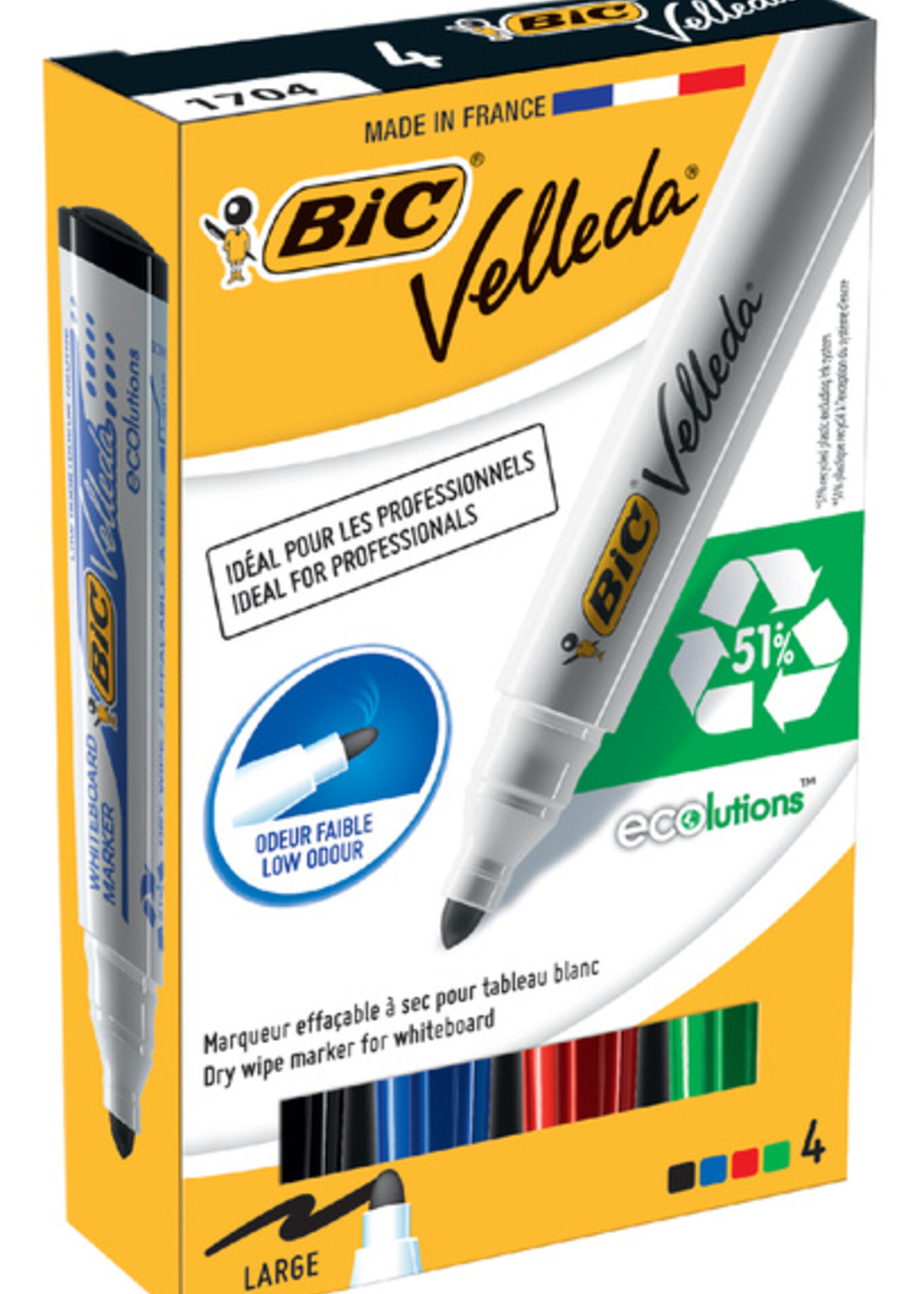 Bic Feutre pour tableau blanc BIC 1704 ogive 1.4mm ass 4 pièces