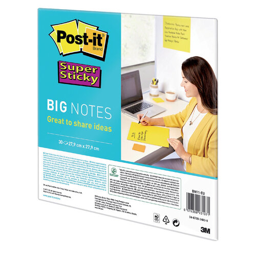 Post-it Scrum Big Notes 3M Post-it 27.9x27.9cm geel