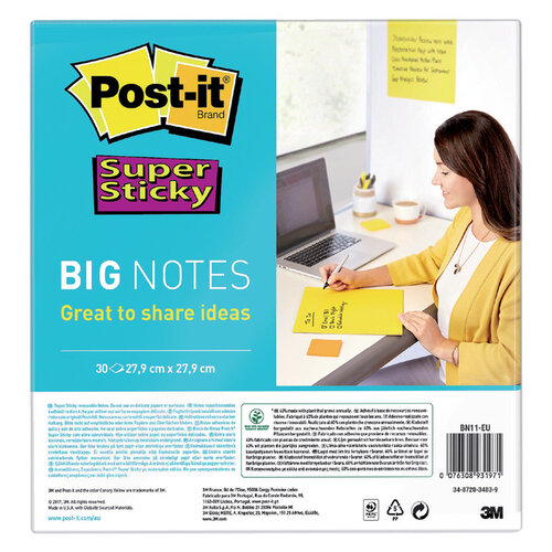 Post-it Scrum Big Notes 3M Post-it 27.9x27.9cm geel