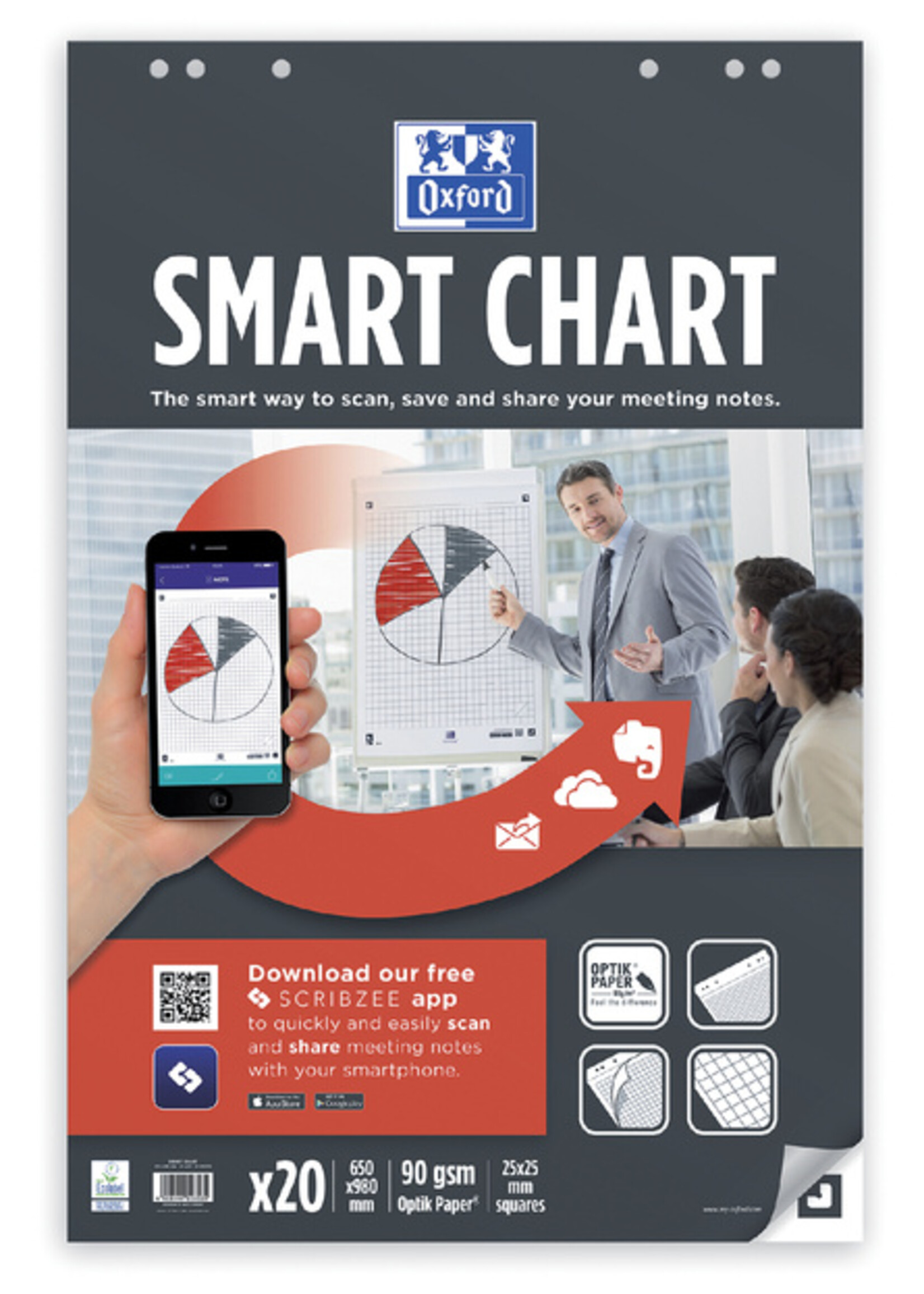 Oxford Papier chevalet de conférence Oxford Smart 65x98cm 90g 20fls ligné