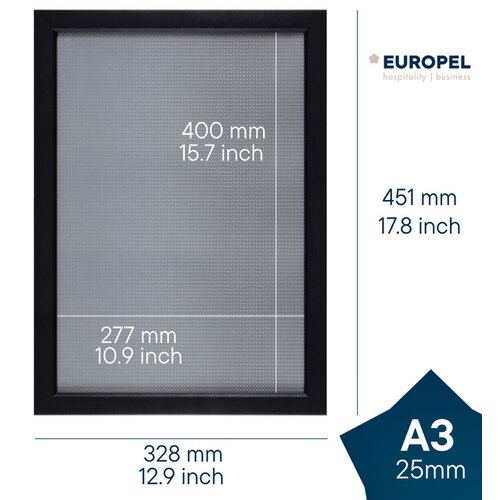Europel Cadre clipsable Europel A3 25mm noir mat