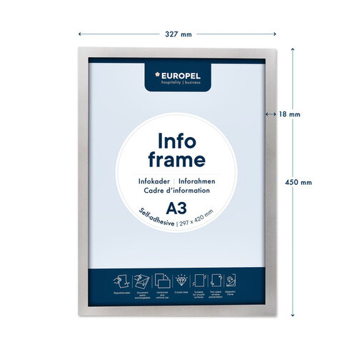 Europel Infokader Europel zelfklevend A3 zilver