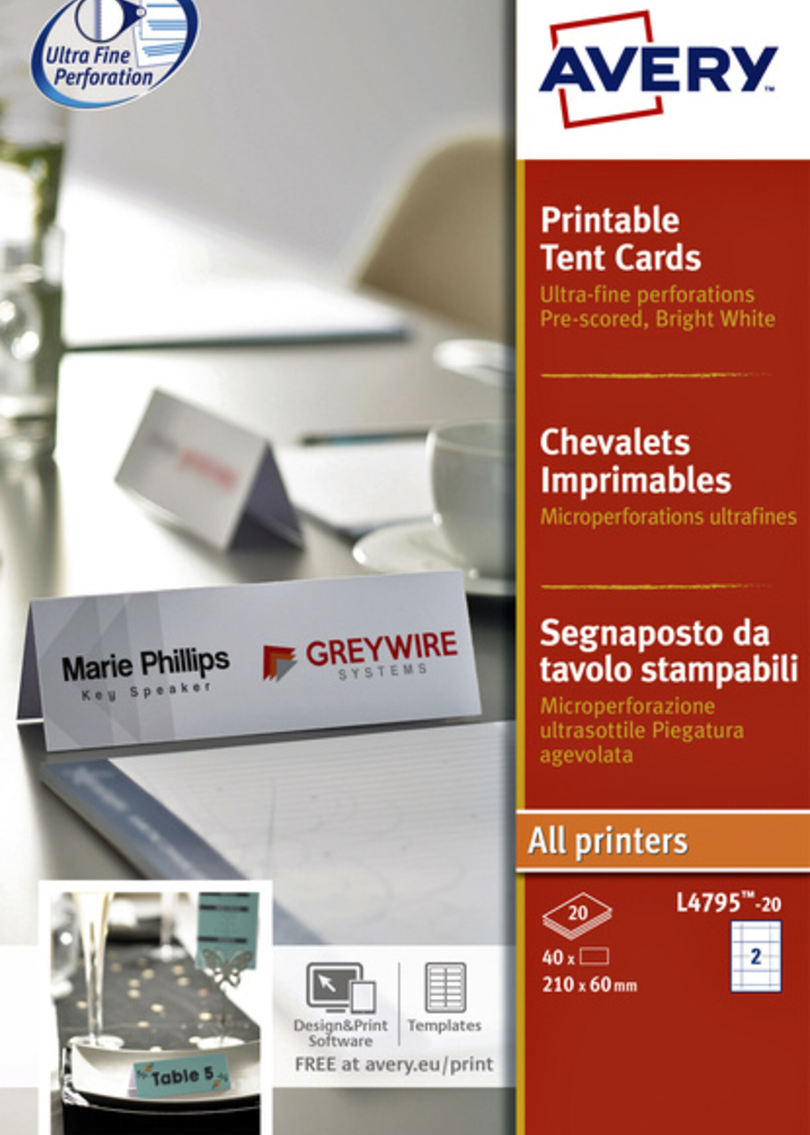 Avery Tafelnaambord Avery L4795-20 180x60mm wit 40stuks