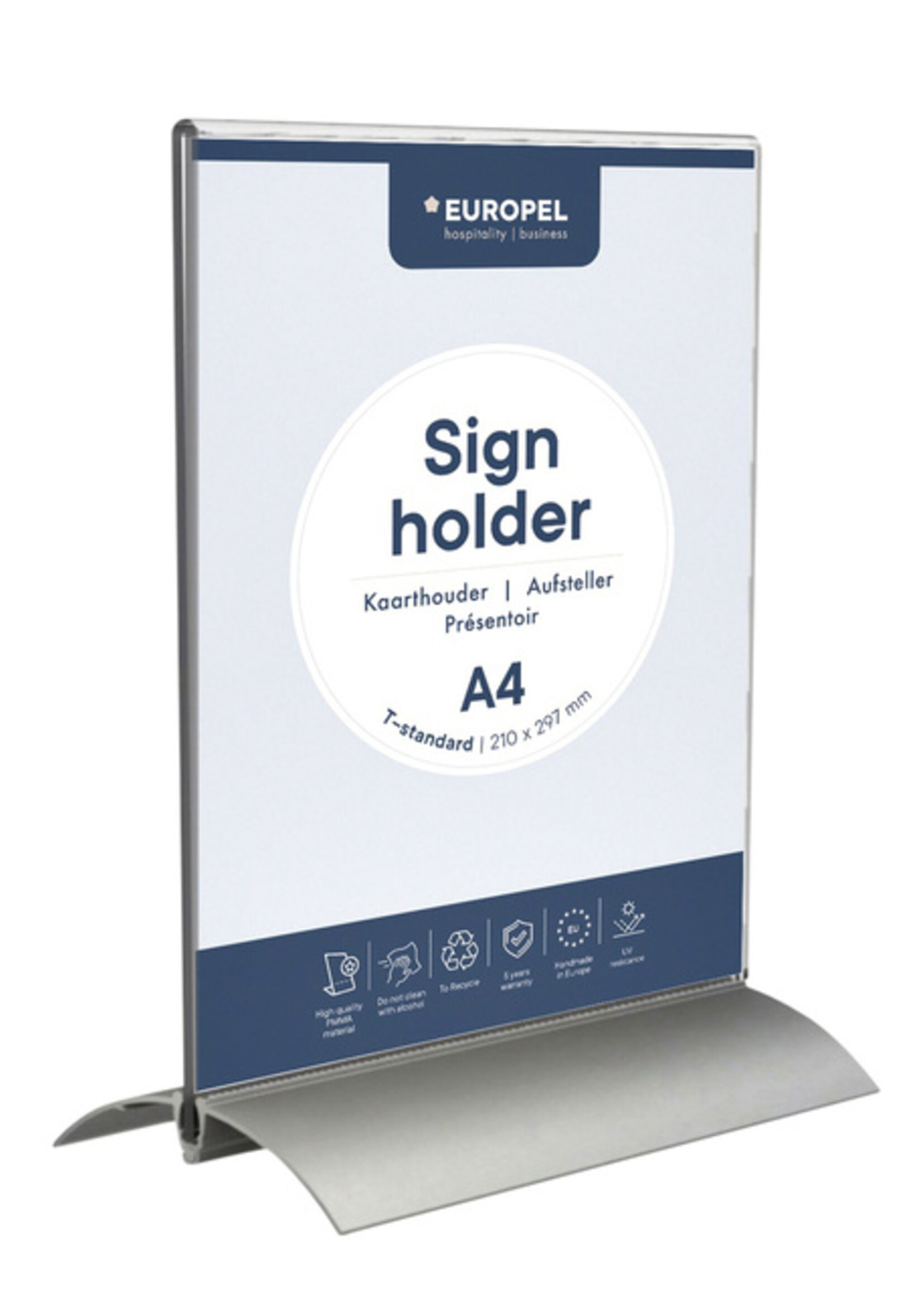 Europel Kaarthouder Europel T-standaard A4 staand acryl / aluminium
