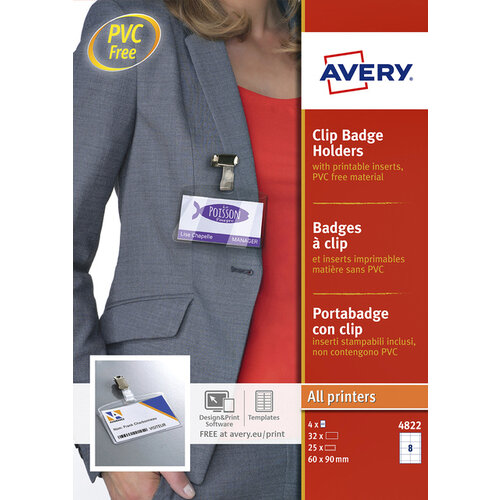 Avery Badge Avery met clip 4822 60x90mm 25 stuks + 32 insteekkaarten