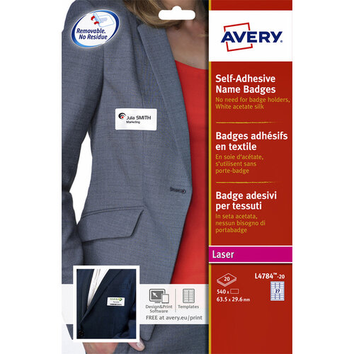 Avery Etiquette badge Avery L4784-20 63,5x29,6mm adhésif 540pcs