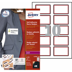 Etiquette badge Avery L4786-20 80x50 adh cadre rouge 200pcs