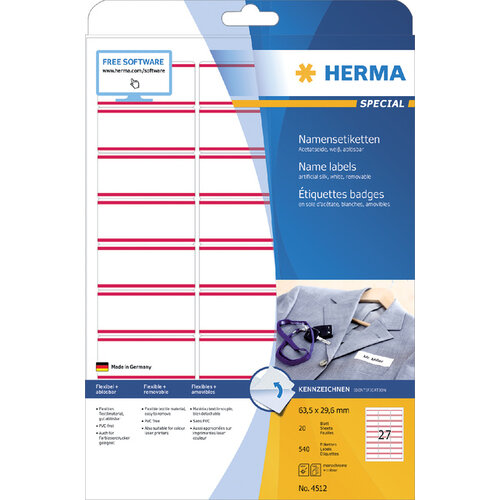 Herma Naambadge etiket HERMA 4512 63.5x29.6mm wit/rood