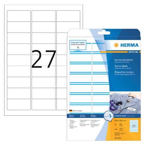 Herma Naambadge etiket HERMA 4513 63.5x29.6mm wit/blauw