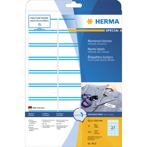 Herma Naambadge etiket HERMA 4513 63.5x29.6mm wit/blauw