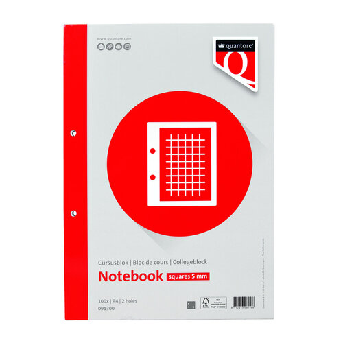 Quantore Cursusblok Quantore A4 80gram ruit 5mm met kantlijn+