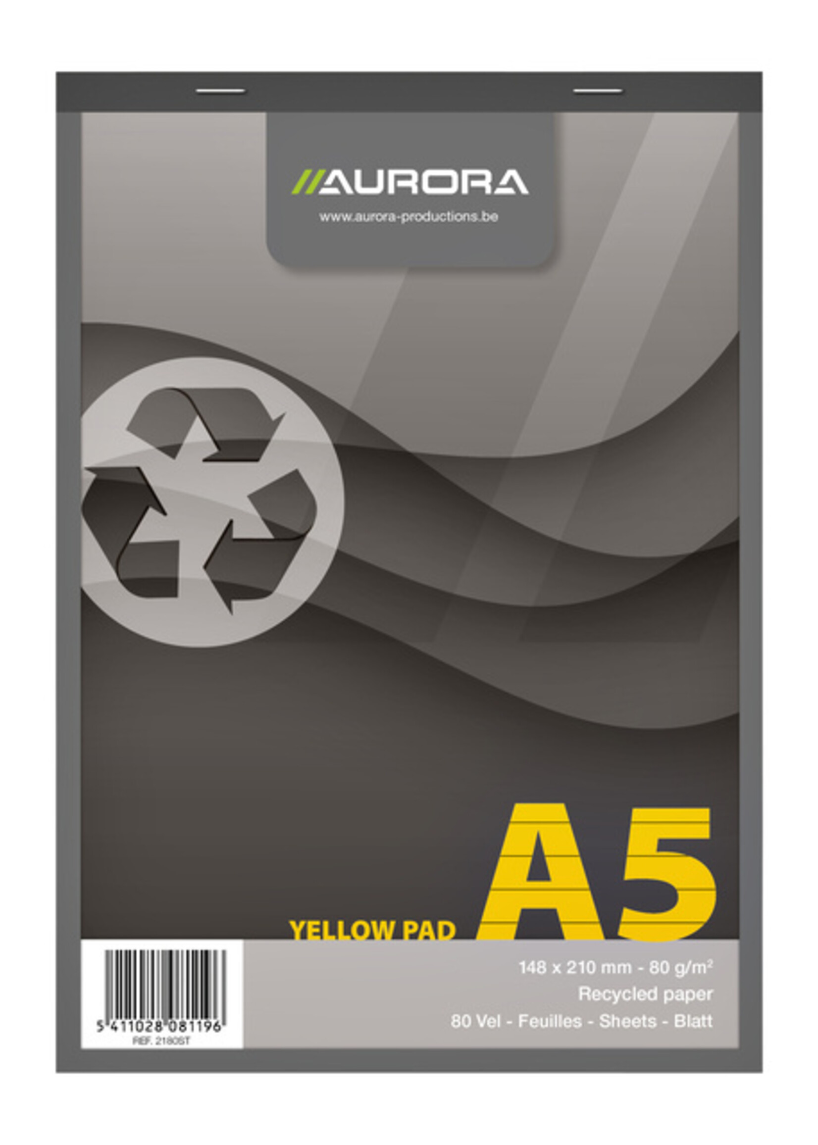 Aurora Schrijfblok Aurora A5 lijn 80vel 80gr geel