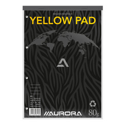 Bloc-notes Aurora A4 ligné 80 feuilles 80g 4 perf jaune
