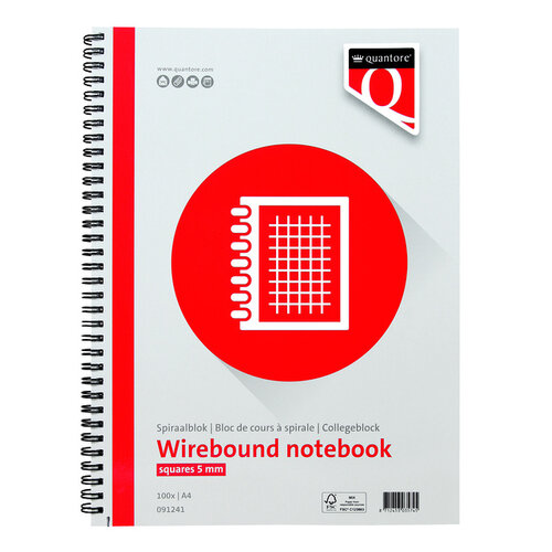 Quantore Spiraalblok Quantore A4 ruit 5mm met zijspiraal