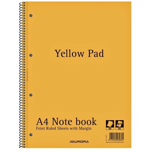 Aurora Bloc spirale Aurora A4 ligné 160 pages 80g 4 perforations jaune