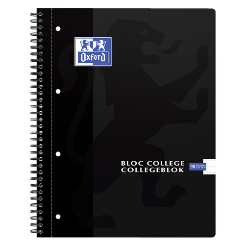 Oxford Bloc de cours Oxford A4+ 4 perforations ligné 90 feuilles noir