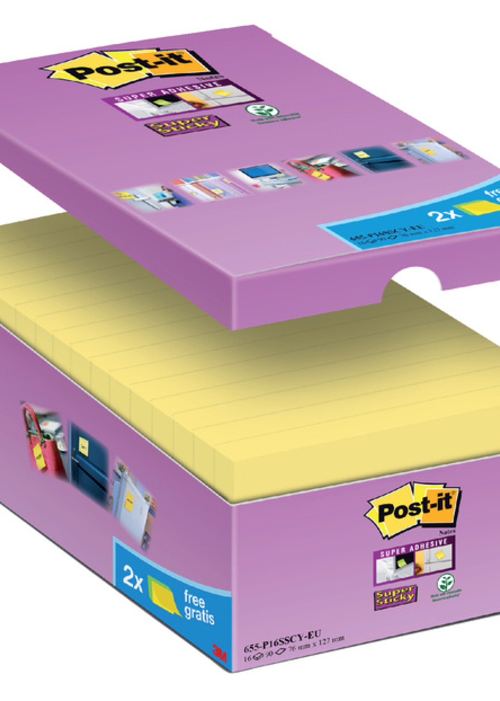 Post-it Bloc-mémos 3M Post-it 655-P16 SS 76x127mm jaune