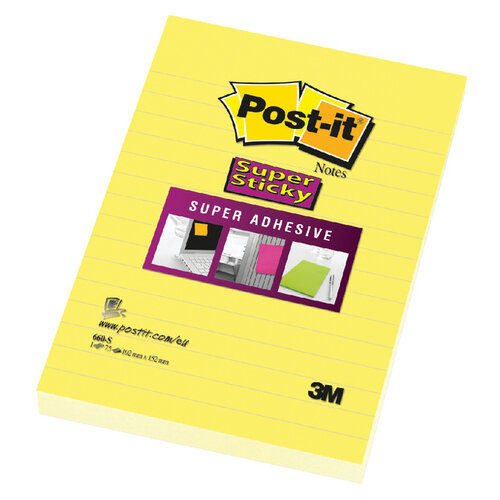 Post-it Bloc-mémos Post-it 660-S Super Sticky 102x152mm jaune ligné