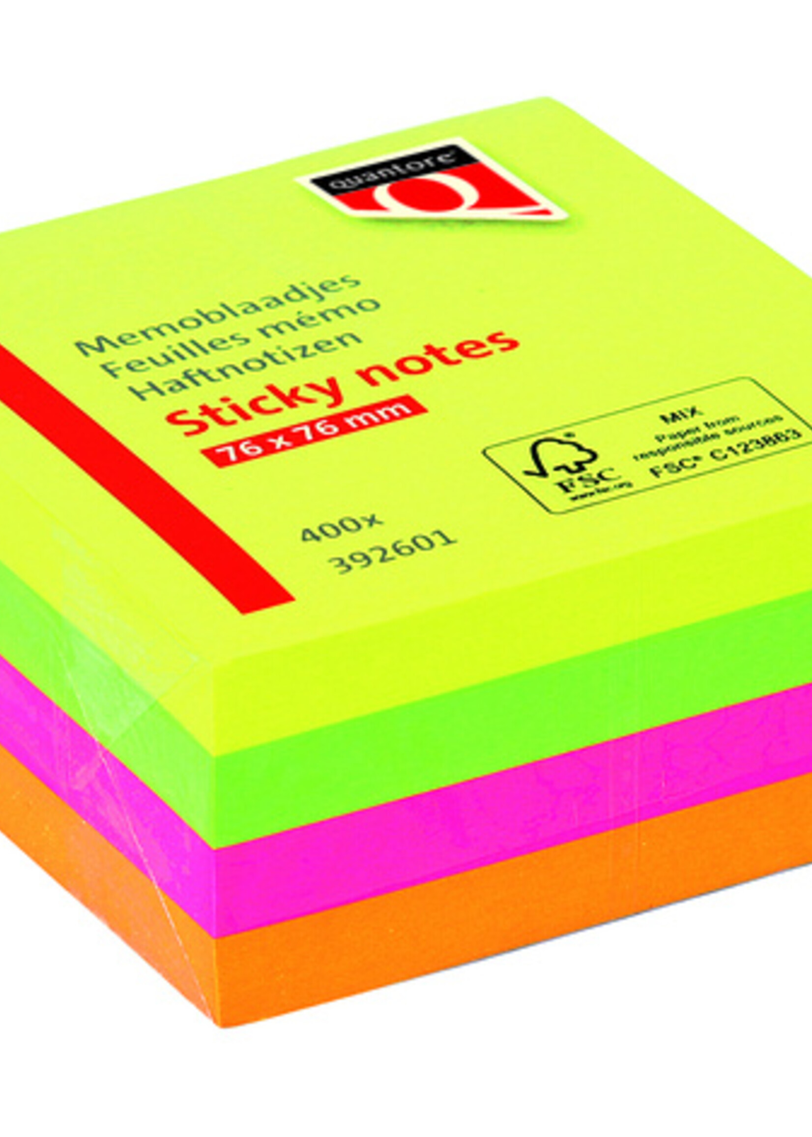 Quantore Memoblok Quantore 76x76mm neon kleuren assorti 4 kleuren