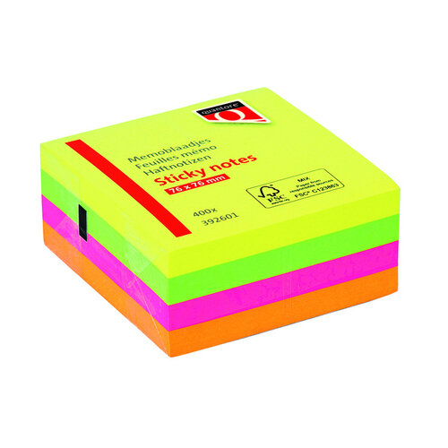 Quantore Memoblok Quantore 76x76mm neon kleuren assorti 4 kleuren