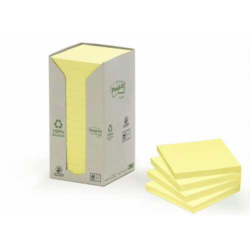 Post-it Bloc-mémos Post-it 654YRT 76x76mm 16 blocs recyclé jaune