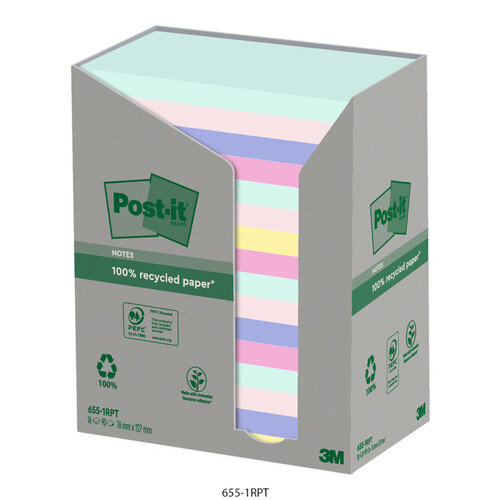 Post-it Bloc-mémos 3M Post-it 655 76x127mm recyclé Rainbow pastel