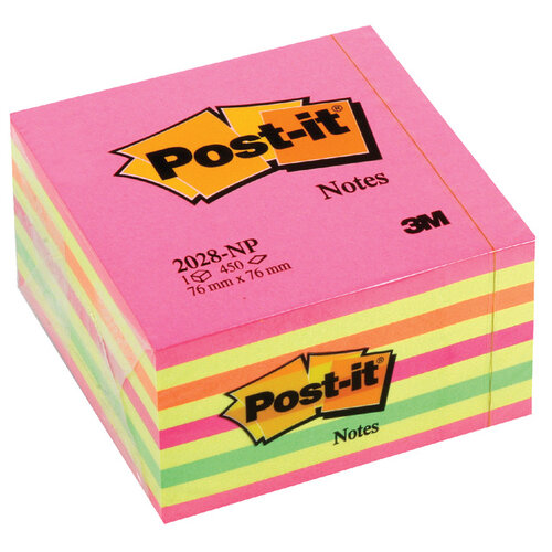 Post-it Bloc-mémos Post-it 2028NP cube 76x76mm néon 450 feuillets