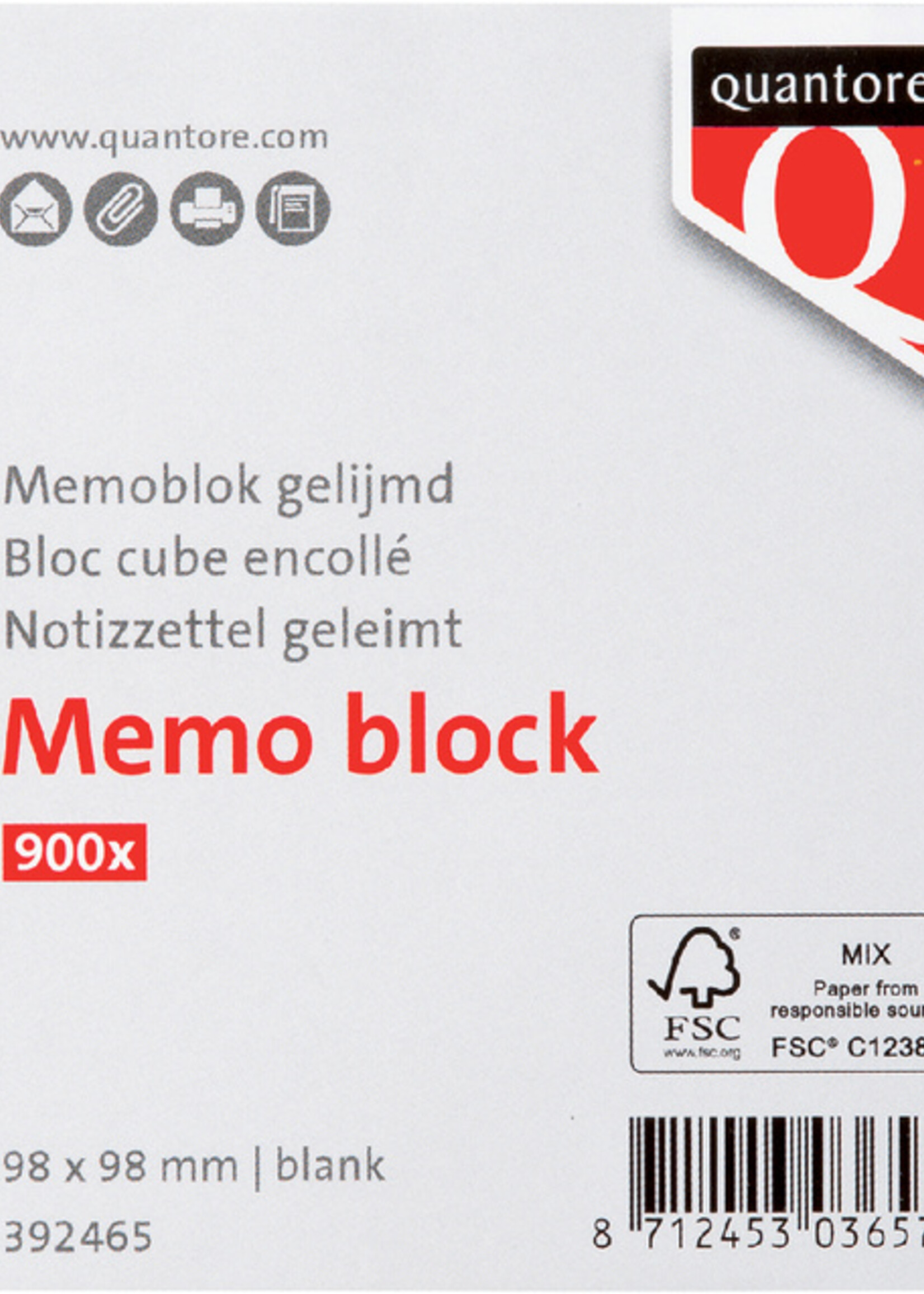 Quantore Memoblok Quantore kopgelijmd 98x98mm 900vel