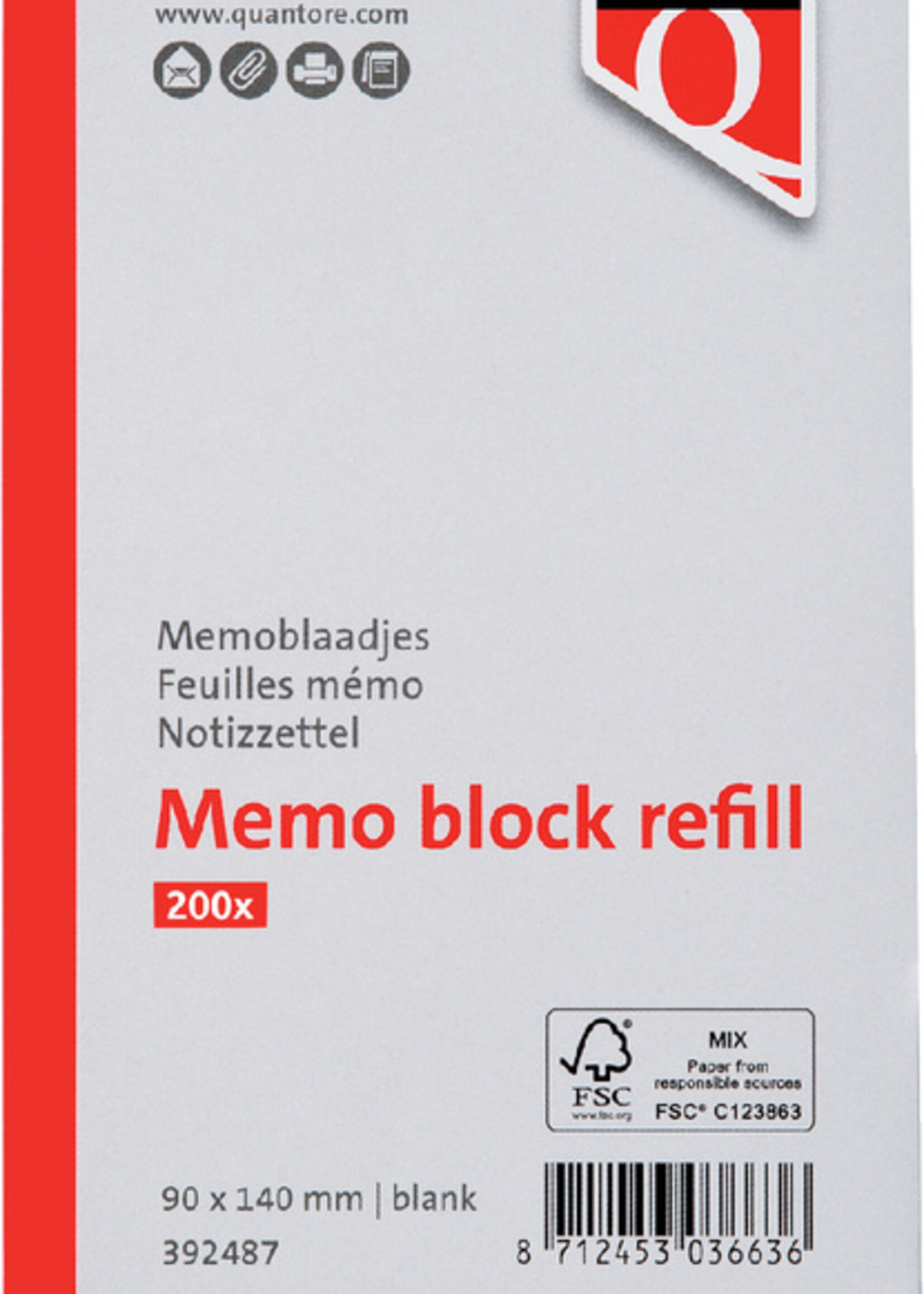 Quantore Feuilles mémo Quantore non-encollés 140x90x20mm 200 feuilles