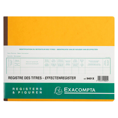 Exacompta Registre des titres Piqûre SRL-BV 240x320 80 feuilles jaune