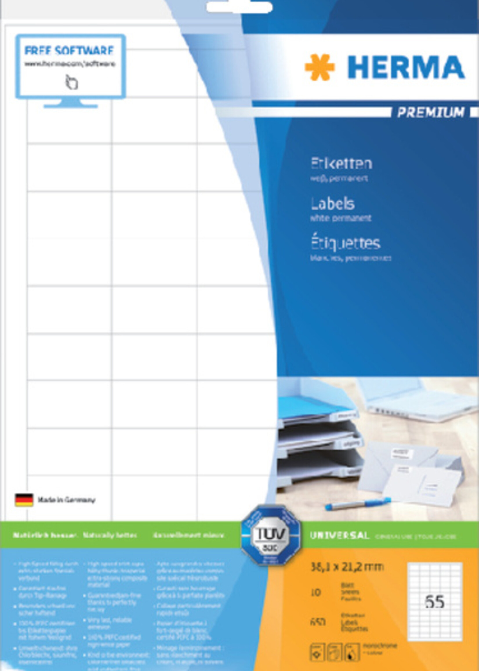 Herma Etiket HERMA 8629 38.1x21.2mm premium wit 650stuks