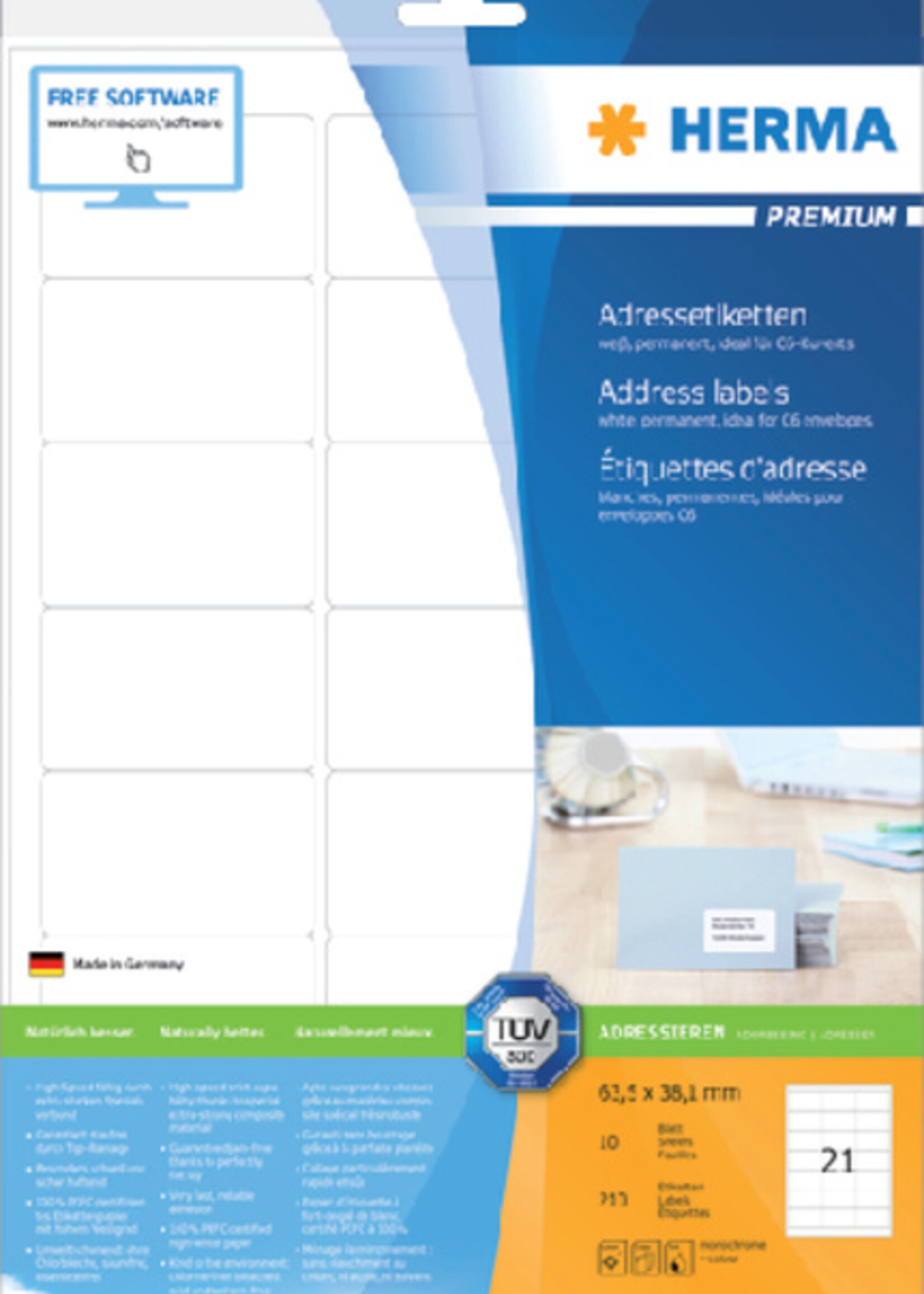 Herma Etiket HERMA 8632 63.5x38.1mm premium wit 210stuks