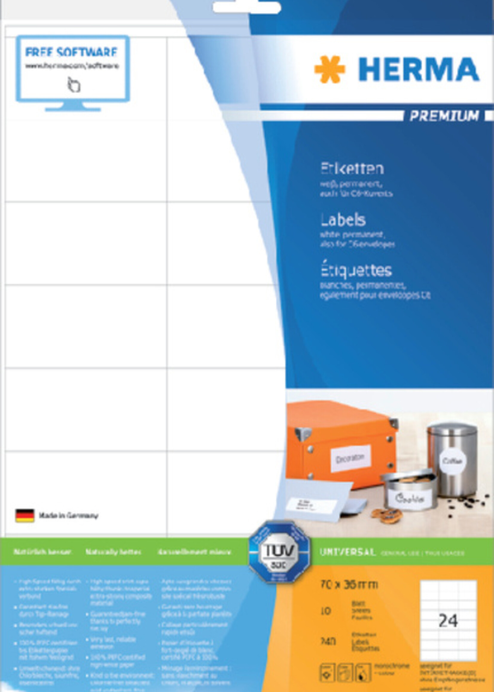 Herma Etiket HERMA 8638 70x36mm premium wit 240stuks