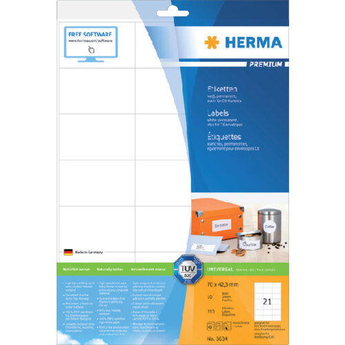 Herma Etiquette HERMA Premium 8634 70x42,3mm blanc 210 pièces