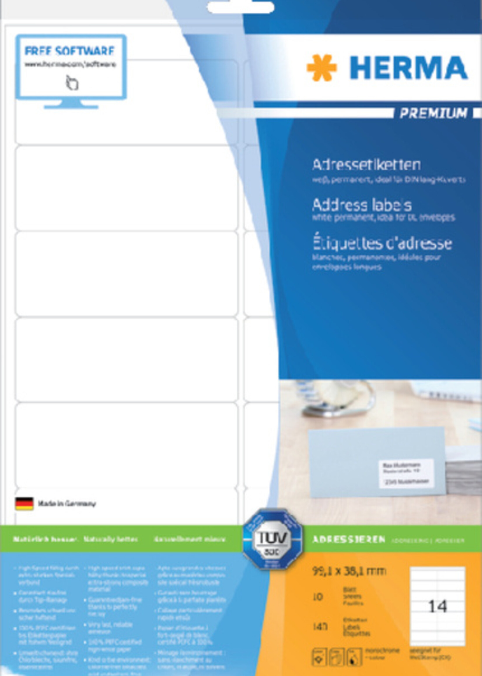 Herma Etiket HERMA 8635 99.1x38.1mm premium wit 140stuks