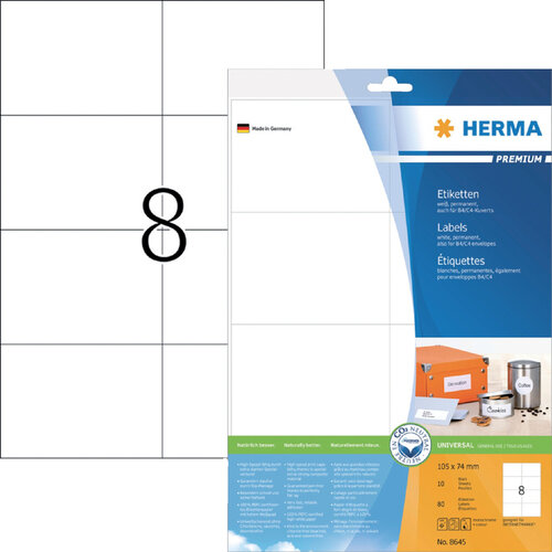 Herma Etiquette HERMA Premium 8645 105x74mm blanc 80 pièces