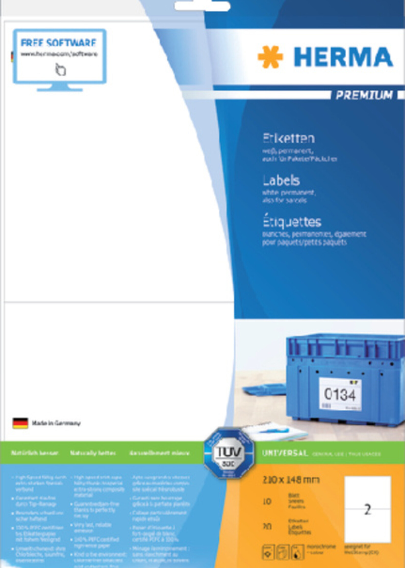 Herma Etiket HERMA 8636 210x148mm A4 premium wit 20stuks